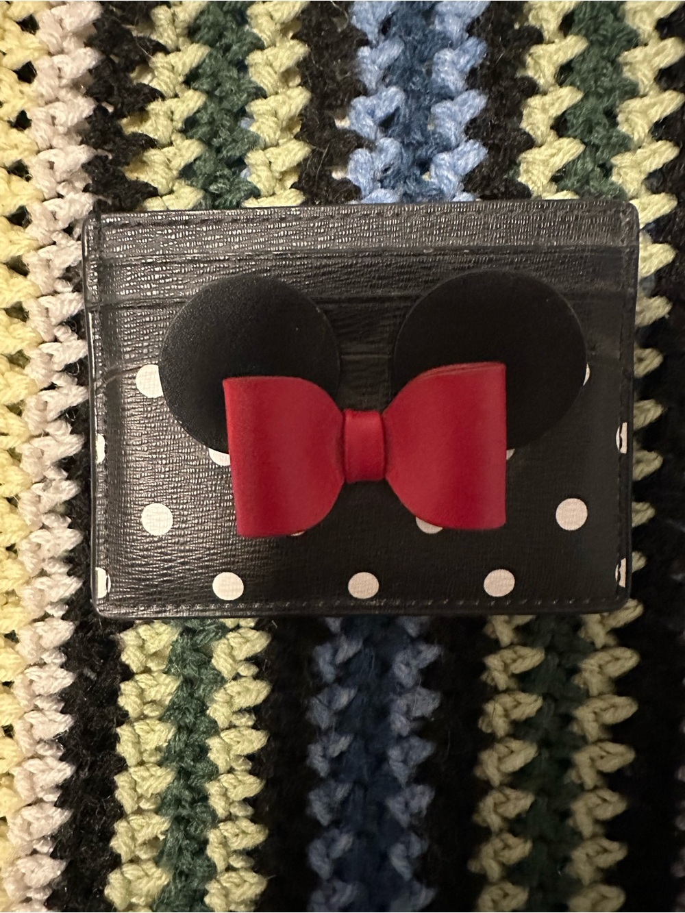 kate spade Minnie Mouse Black Polka Dot Card Holder with Red Bow & Ear Accents